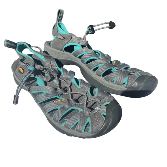 Keen women’s Whisper hiking water sandal gray/peacock toe cap kayak trail sz 8.5 - Picture 1 of 6